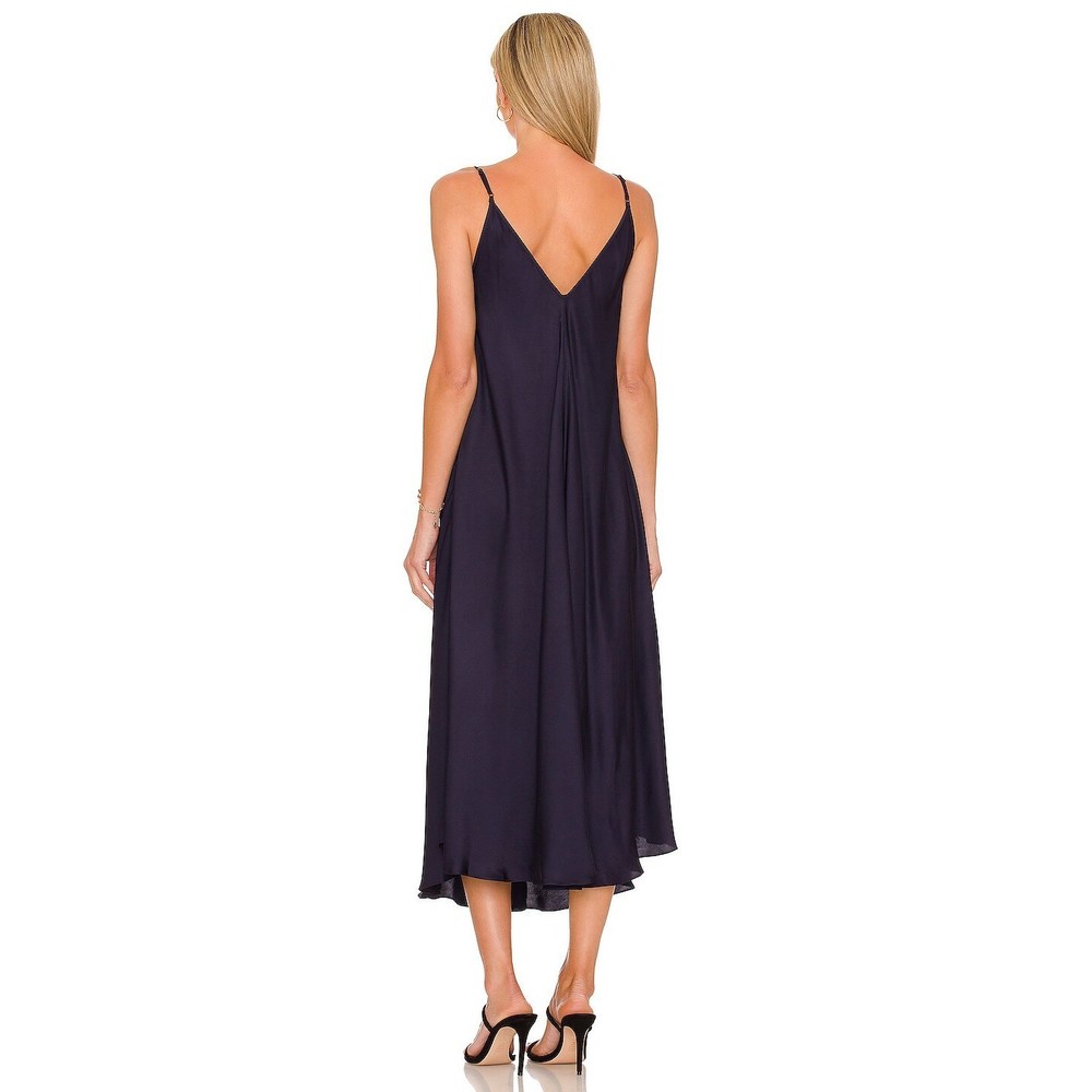 NEW L'AGENCE Lorraine Trapeze Slip Dress in Midnight Navy Blue Midi Maxi Satin - Picture 3 of 3